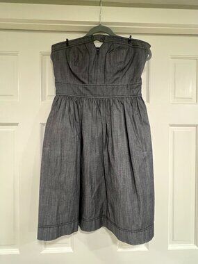 Calvin Klein Denim Chambray Strapless Sweetheart Dress | Pockets | Size 8